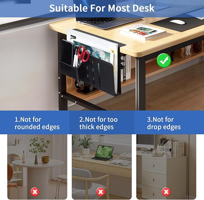 LUKETURE Desk Side Storage, Steel Side Desk Organizer, No Drill Laptop Holder, Clamp on Laptop Mount with Pen Holder, Table Hanging Storage for Home Office, Fits Flat Edge Tables 0.3" to 2.8" | Steel Side Desk Organizer, Clamp on Laptop Mount with Pen ...