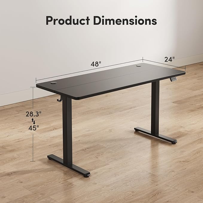 FAMISKY Electric Standing Desk, 48 x 24 Inches Height Adjustable Desk, Ergonomic Home Office Computer Workstation with Splice Board, Black