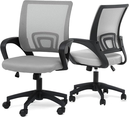 Athena Collection Computer Office Chair Set of 2, Ergonomic Desk Chair with Rolling Wheels, Mesh Back Support and Height Adjustable, Small and Comfy for Home Office, Study, Light Grey