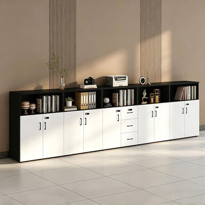 File Cabinet with Password Lock, Wood Lateral Filing Cabinet for Letter/A4 Files, 3 Drawer with Door, Printer Stand with Open Shelves for Home Office