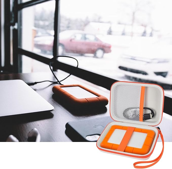 Case Compatible with LaCie Rugged Mini 1TB/ 2TB/ 4TB/ 5TB External Hard Drive Portable HDD, Storage Holder for Hard Drives for Mac and PC Computer & USB 3.0 2.0 Cable SD Cards (White)