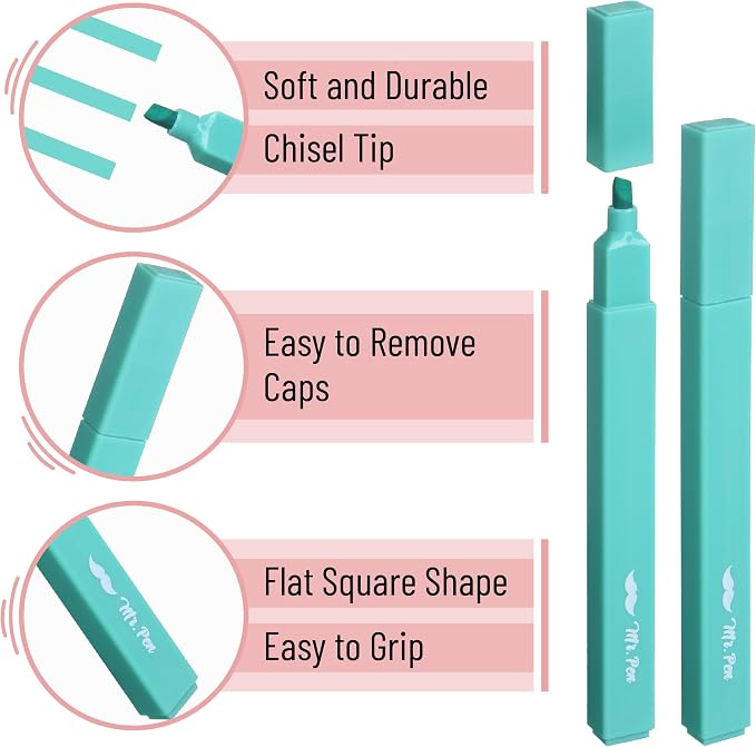 Mr. Pen- Aesthetic Highlighters No Bleed, 8 Pack, Vintage Colors | Chisel Tip, Cute Highlighters Assorted Colors for Journaling, Highlighting, Underlining, Fast Dry, Back to School Supplies