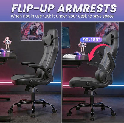 BestOffice Gaming Chair Office High-Back PU Leather Racing Chair Reclining Computer Executive Desk Chair with Lumbar Support Adjustable Arms Rolling Swivel Chair for Women, Men(Grey)