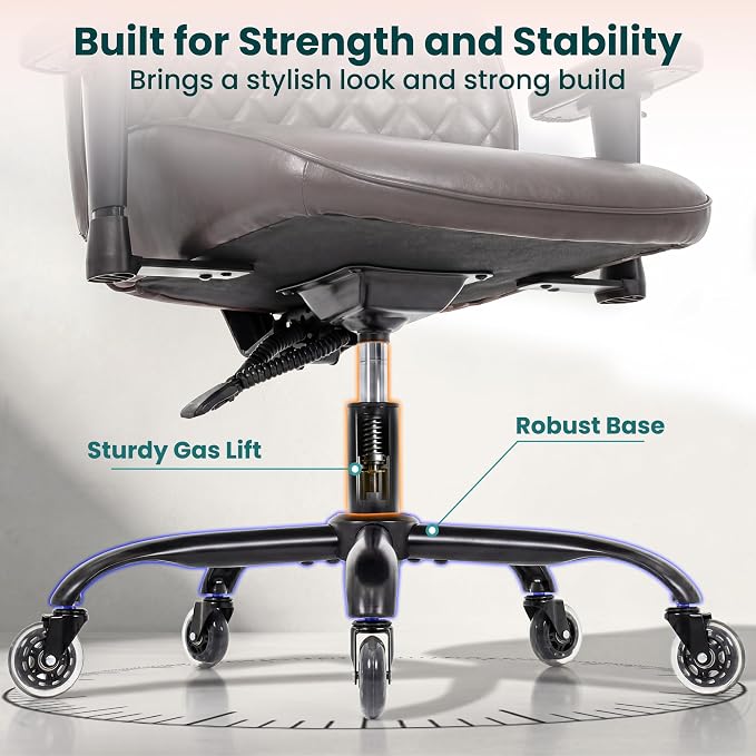 NEO CHAIR Ergonomic Leather Office Desk Chair with Adjustable Height Armrests High Back Lumbar Support Swivel Executive Computer Chair with Wheels Comfy Home Office Chair for Adults (Dark Brown)