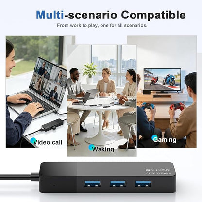 ALL-LUCKY USB Hub with Ethernet Adapter, 4-in-1 USB 3.0 Gigabit Network Hub (1000Mbps, 3×USB 3.0 + RJ45), Plug and Play for Laptop/PC/MacBook/Surface Pro/Dell XPS/HP, Windows/Mac OS/Chrome OS