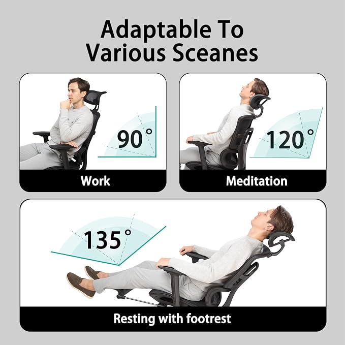 Ergonomic Office Chair with Footrest, Big & Tall, 4D Adjustable Armrests, Comfy Swivel Rolling Mesh Computer Desk Chair with Lumbar Support, Wheels for Office, Home, Gaming, S3 Elite Pro