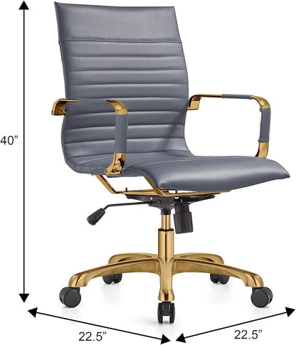 LeisureMod Harris Modern Ergonomic Executive Office Chair, High-Back Leather Conference Desk Chair with Adjustable Height, Tilt Control, 360° Swivel & Gold Frame for Home Office