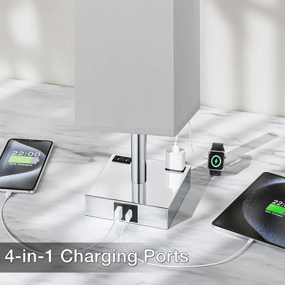 aooshine Touch Bedside Table Lamp Set of 2-3-Way Dimmable Night Lamp with USB A + Type C Charging Ports and Two AC Outlets, Small Desk Light with E26 LED Bulb for Bedroom Living Room Dorm Office