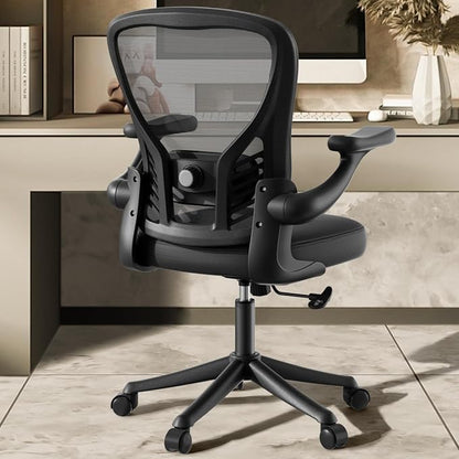 Ollega Computer Desk Chair with Wheels, Mesh Office Chair with Flip Up Arms, Adjustable Lumbar Support, Swivel Desk Chair Comfy, Black