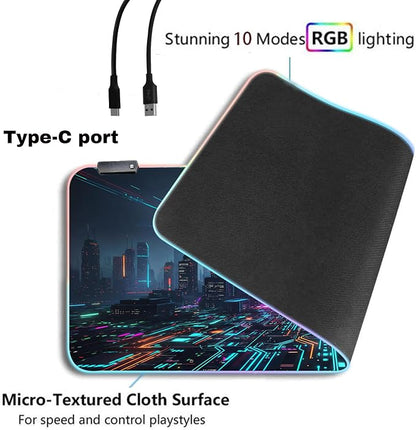 Cyberpunk Circuit RGB Gaming Mouse Pad – 31.5"x11.8" Large LED Desk Mat with Futuristic Circuit Board Design, Non-Slip Rubber Base & Durable Stitched Edge for PC & Laptop Setup(06)