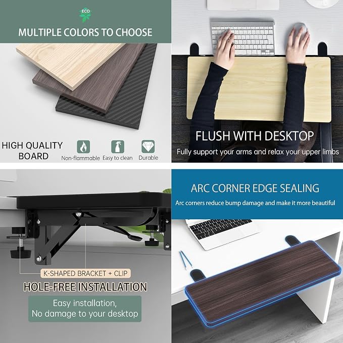 Sisyphy Ergonomics Desk Extender Tray, 21.7x9.5" Punch-Free Clamp on, Foldable Keyboard Drawer Tray, Table Mount Arm Wrist Rest Shelf, Computer Elbow Arm Support
