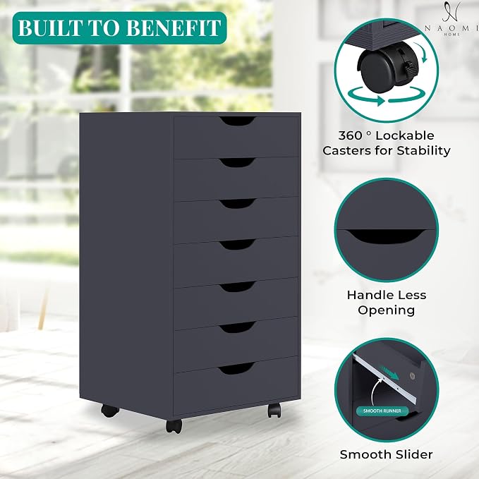 Naomi Home Debbie Office File Cabinet with 7 Drawers, Rolling Storage Organizer for Home Office & Workspace