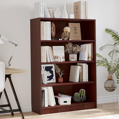 Farini 48 Inch Tall Bookcase,4 Shelf Bookshelves,Adjustable Bookshelf for Home Office,Mahogany