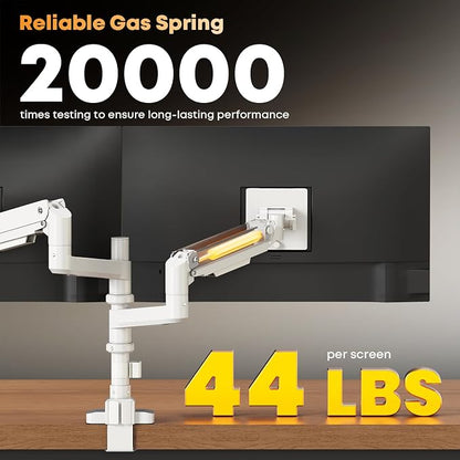PUTORSEN 17-49”Premium Aluminum Heavy Duty Dual Monitor Arm for Ultrawide Screens up to 44lbs, Vertical Stacked Dual Monitor Desk Mount, Full Motion Dual Vertical Monitor Mount, VESA 75/100, White