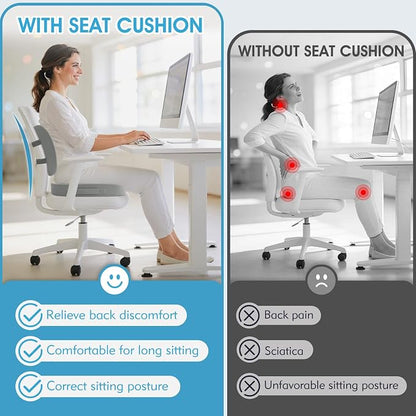 CushZone Seat Cushion, Lumbar Support Pillow with Adjustable Strap-Chair Cushions for Sciatica Pain Relief-with Washable Cover Memory Foam for Car, Travel and Wheelchair, Light Grey X-Large