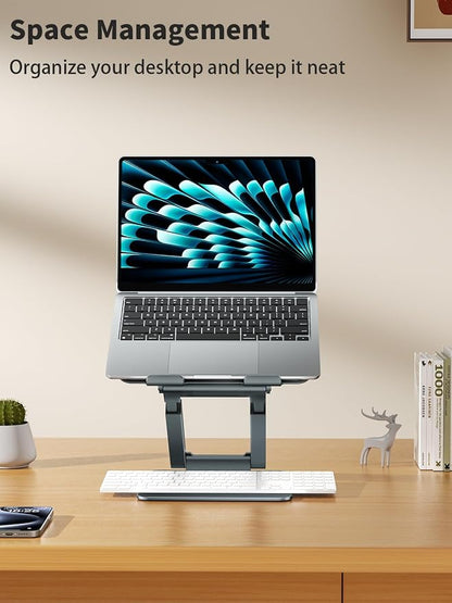 tounee Laptop Stand for Desk Adjustable Height, Telescopic Computer Stand with Pull Out Design Ergonomic Laptop Riser Fits All Laptops 10-17"-Gray