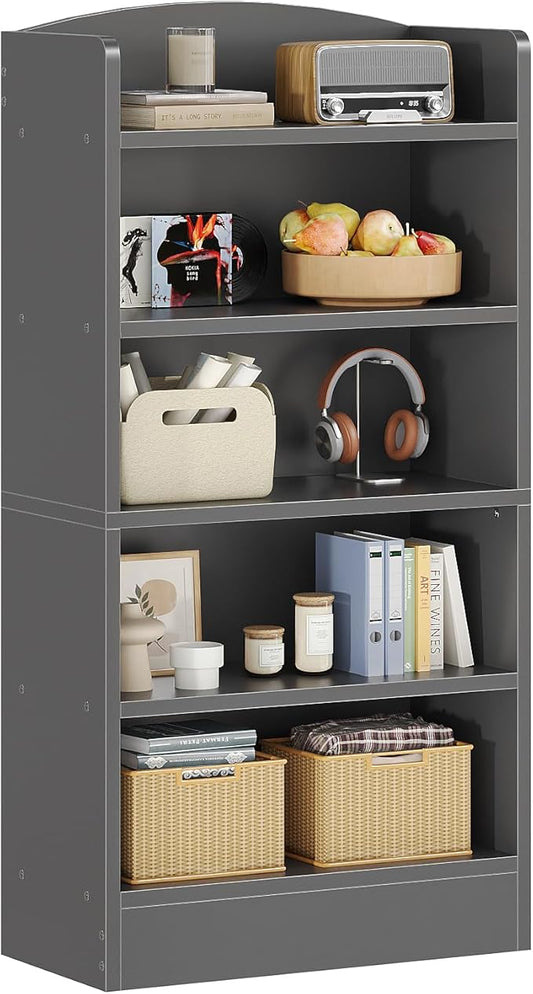 ALISENED 5-Tier Bookcase, Open Bookshelves and Bookcases with Storage Shelves, Floor Standing Unit, Display Storage Shelves for Bedroom Library Living Room Home Office, Dark Gray