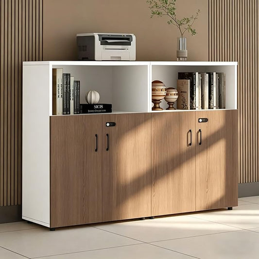 File Cabinet with Password Lock, Wood Lateral Filing Cabinet for Letter/A4 Files, 3 Drawer with Door, Printer Stand with Open Shelves for Home Office