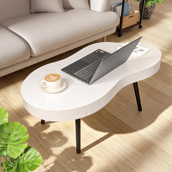 Cloud Coffee Tables Modern Small Coffee Table Wood Frame Low Floor Table for Sitting on the Floor White Funky Center Tea Tables for Living Room Reception Room