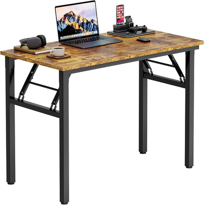 Need Office Computer Desk -35.8 L Sturdy and Heavy Duty Folding Laptop Table,Writing Table/Home Office Desk/Sewing Table, No Assembly Required, Rustic Brown & Black Frame