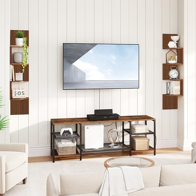 HOOBRO Corner Shelf Wall-Mounted, Set of 2 Floating Corner Shelves for Wall, 4-Tier Corner Bookshelves for Living Room, Bedroom, Bathroom, Home Office, Walnut WL25BJP201