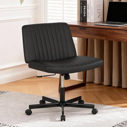 FDW Criss Cross Chair with Wheels Cross Legged Office Desk Modern Swivel Height Adjustable Wide Seat Computer Task Vanity Chair Comfy Fabric Armless Seating for Home Office