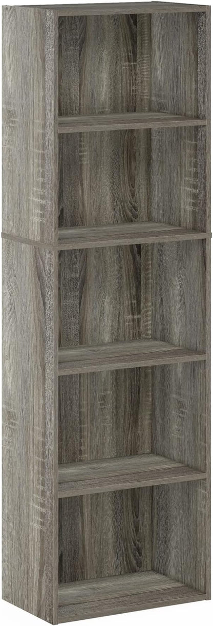 Furinno LUDER Book Shelf, 5-Tier Bookshelf, Bookcase with Open Shelves, 9.4 x 15.8 x 52, Easy Assembly, for Living Room, Bedroom, Home Office, French Oak