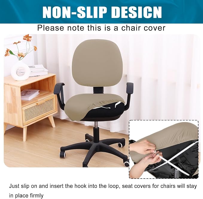 Smiry Stretch Printed Office Computer Chair Covers, Universal Washable Removable Desk Rotating Chair Slipcovers Protector, Seat + Backrest Cover - Taupe