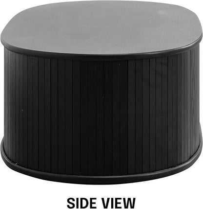 NTC Stream Coffee Table, Modern Oval Wooden Center Table with Vertical Groove Design, Stylish Living Room Decor, Contemporary Minimalist Style for Home and Office, Easy Assembly - Burnt Black