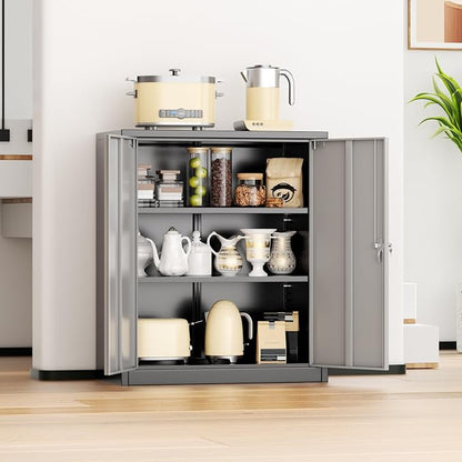 INTERGREAT Metal Storage Cabinet, 36” Steel Locking Cabinet with Doors and Shelves, Black Grey Utility Cabinet Garage Cabinets for Home Office, Garage, Kitchen