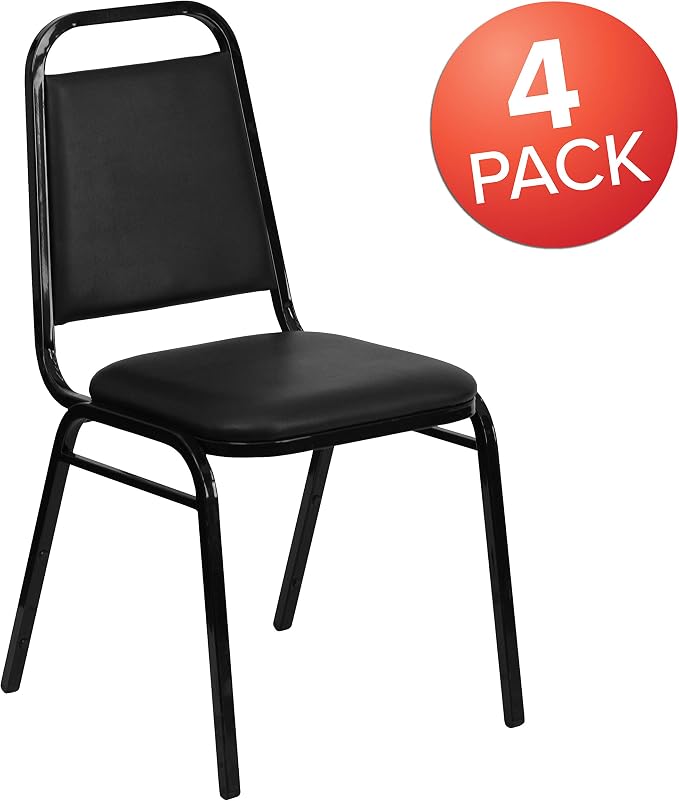 Flash Furniture Hercules Series Trapezoidal Vinyl Banquet and Event Chairs, Commercial Event Chairs with Padded Seats and Backs, Set of 4, Black