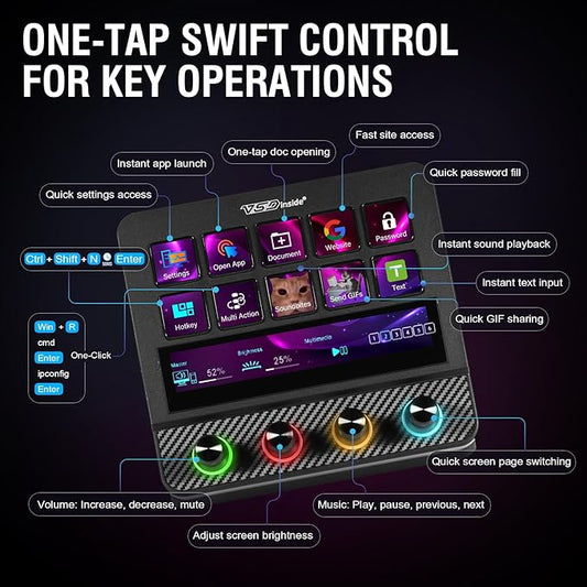 Macro Pad, Streaming Deck Stream Controller Soundboard Keypad, Programmable Keys USB Shortcut Keyboard for Gamer Streamer, Audio Mixer for OBS, YouTube, Office Desk Setup, PC, Mac
