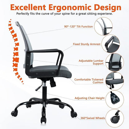 CLATINA Ergonomic Office Desk Chair - Mesh Office Chair with Adjustable Lumbar Support, Rolling Comfortable Computer Task Chairs with Arms for Home Conference-Gray, 20 Pack