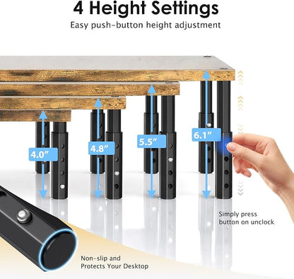 OPNICE Adjustable Monitor Stand Riser for Desk, Computer & Laptop Stand, Desk Organizers and Accessories, Office Desk Accessories & Workspace Organizer for Home Office, Brown Wood 2-Pack