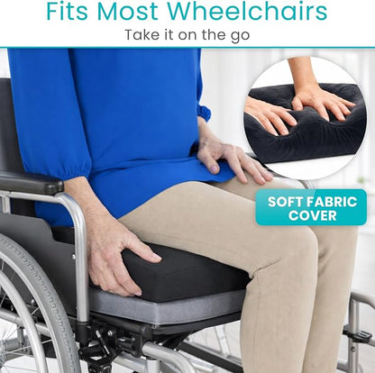 Vive Tailbone Cushion, Memory Foam Seat for Pain Relief, Sciatica, Coccyx & Back Support for Office Chair, Car, Wheelchair & Airplane, Water-Resistant Cover, 2-Layer Foam Comfort, Wheelchair (Black)