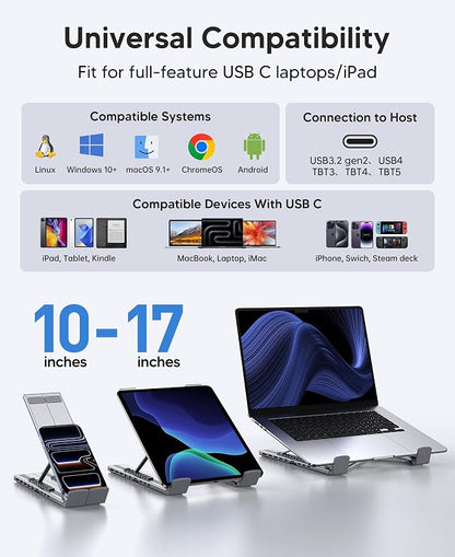 USB C Laptop Docking Station Stand 3 Monitors 4K@60Hz, 10 in 1 USB C Hub with Dual HDMI+DP, 2*USB 3.0, PD 100W, USB C 3.0, SD/TF, Dock Station for MacBook Pro/Air/Dell/HP/Surface/Lenovo