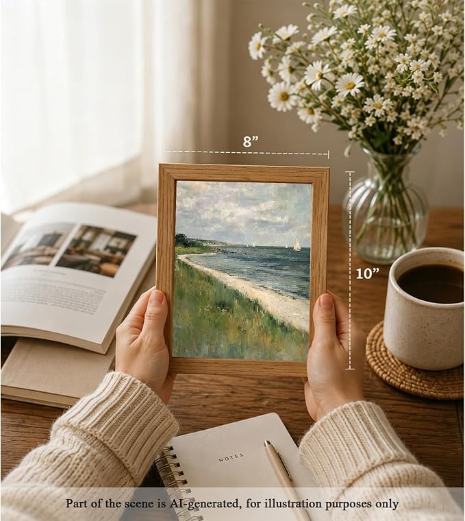 CXQILVER Framed Vintage Coastal Wall Art, Rustic Beach Seascape Sailboats Canvas Wall Decor Ocean Landscape Painting Picture for Coastal Cottage Living Room Bedroom Bathroom Decor 8x10 Inch