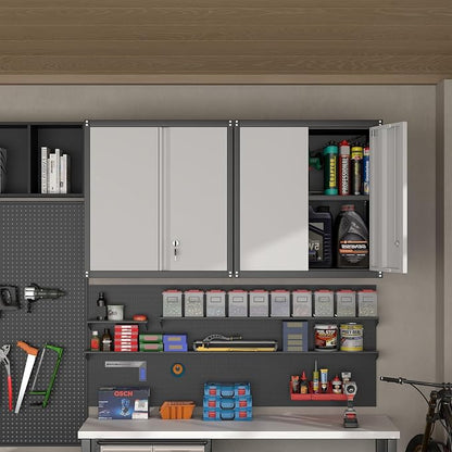 IRONFFICE Garage Wall Cabinet,Locking Wall Cabinet with Shelves,Wall Mounted Storage Cabinet,Metal Wall Cabinet for Garage,Basement,Home,Gray