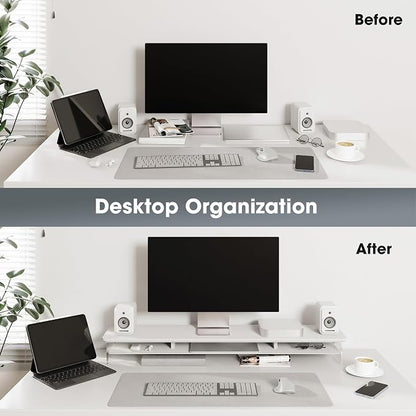 Fenge Acrylic Monitor Stand, 42.5 Inch Clear Dual Monitor Riser with Metal Storage, 2 Tier Computer Riser with LED Lights for Desk, Laptop, Printer, TV