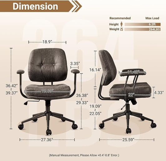 Ergonomic Home Office Chair, Mid-Century Faux Leather Home Office Desk Chairs with Wheels, Office Computer Chair with Rocking Swivel (Gray,Suede)