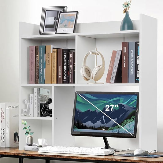 Desktop Bookshelf 36" Tall, White Desk Hutch for Dorm Computer Desk, 4-Tire Wood Desk Shelf Storage Organizer for Office Home