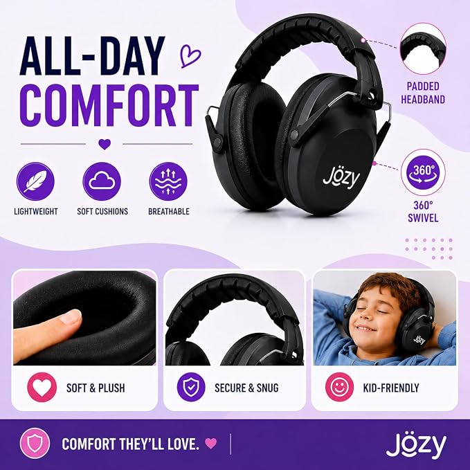 Jozy Noise Canceling Headphones for Kids, SNR 26dB Ear Protection for Autism, Sound Proof Sensory Muffs for Hearing, Concerts