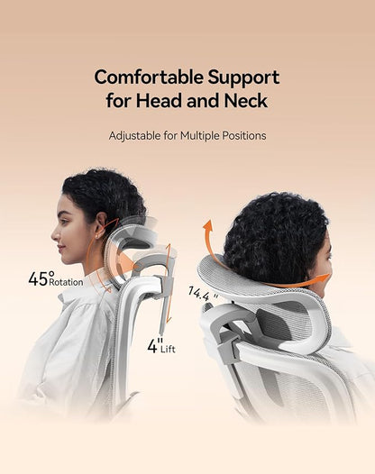 SIHOO B100 Office Chair, Comfy Ergonomic Office Chair, High Back Computer Chair with Adaptive Lumbar Support & wide Headrest, Flip-up Armrests, Swivel Desk Chair for Long Hours, WITHOUT Footrest, Grey