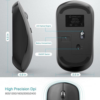 JOYACCESS Rechargeable Wireless Mouse for Laptop, J Silent Portable Cordless Mouse for Laptop with USB Nano Receiver and High Precision 2400 DPI-Black