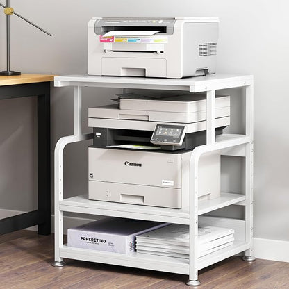White Printer Table Stand with Storage, 23.6''x18.9'' Large Printer Table for Home Office, 3 Tier Rolling Printer Cart with Wheels, Stand for 3D Laser Inkjet Printer, Fax