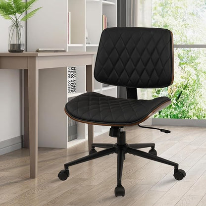CLATINA Home Office Desk Chair with Wheels, Adjustable Height Armless Office Chair, PU Leather Mid Back 360 Swivel Computer Chair, Modern Walnut Chair for Home, Meeting, Reading Room,Black(4 pk)