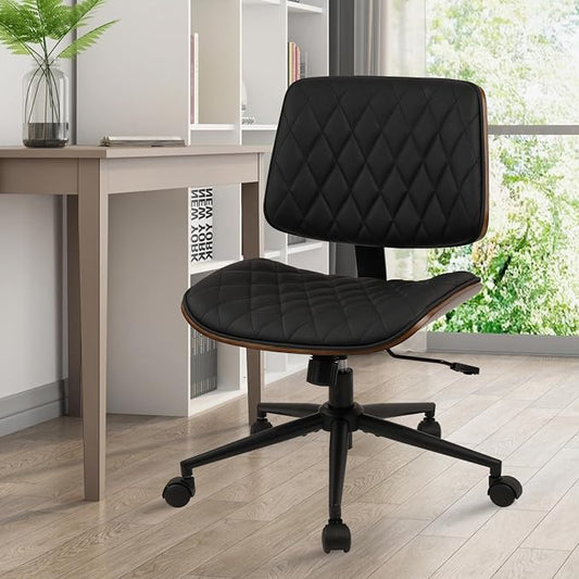 CLATINA Home Office Desk Chair with Wheels, Adjustable Height Armless Office Chair, PU Leather Mid Back 360 Swivel Computer Chair, Modern Walnut Chair for Home, Meeting, Reading Room,Black(4 pk)