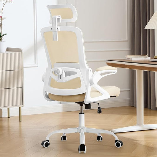Fizzin Ergonomic Office Chair, 400 LBS Computer Chairs with Adjustable Lumbar Support, Breathable Mesh Desk Chair Ergonomic with Thickened Cushion, Comfy Home Office Desk Chair (Buff Beige)