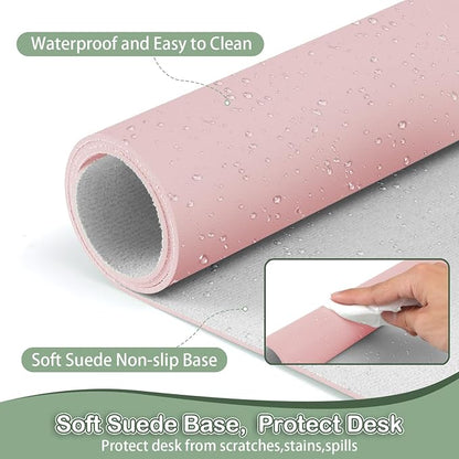 Boutilon Leather Desk Pad Protector,Non-Slip Mouse Pad,Laptop Desk Pad,Office Mouse Mat,Waterproof Leather Desk Blotter,Desk Writing Pad for Office and Home (XXL-Light Pink,47.2"x 17")