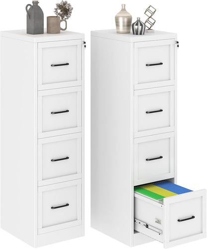 GAIOUS Metal Vertical File Cabinet with Lock, Home Office 4 Drawer Cabinet | 4 Drawer Filing Cabinet, Beside Desk File Cabinet, White Lockable Storage Cabinet, Fits Letter/Legal/A4 Size